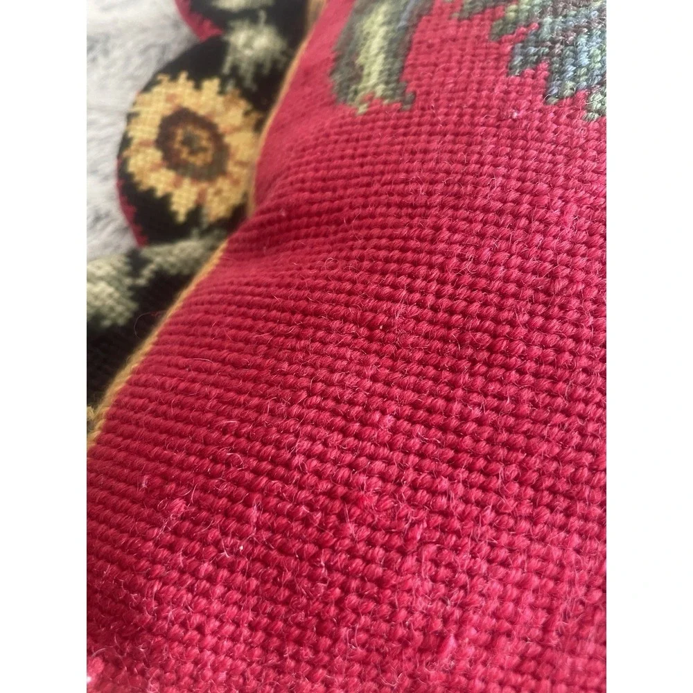 Needlepoint Rooster Throw Pillow French Country Zipper Closure Farm House Floral